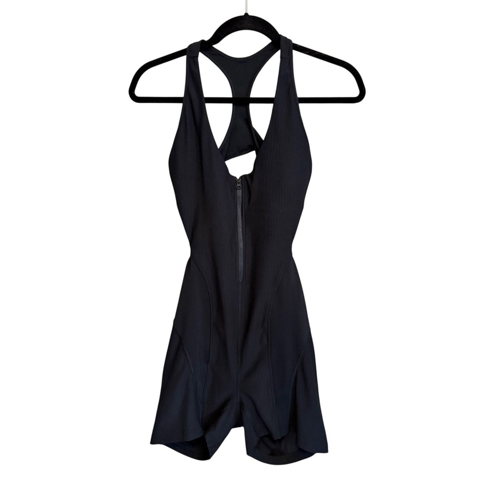 Adidas Aeroready Ribbed Active Romper Black Racerback Zip Front Romper Medium